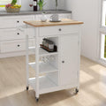 White Solid Wood Top Kitchen Island on Wheels with Single Door and One Drawer Towel Rack T9952