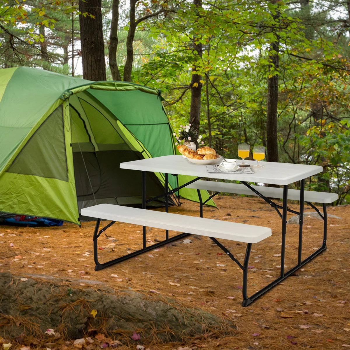 Folding Picnic Table Bench Set Grey O778383
