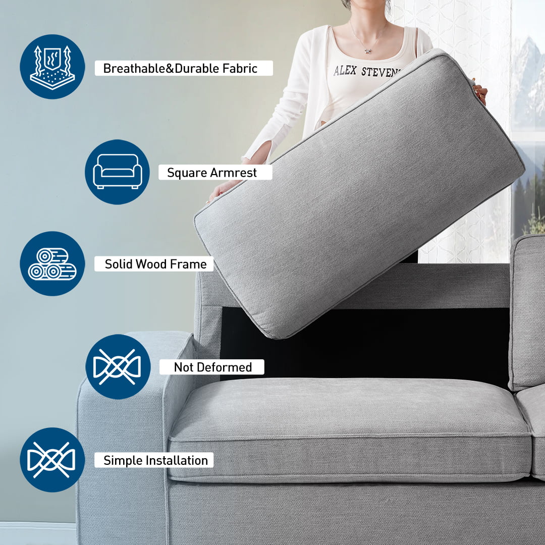 Light Grey Linen Loveseat Sofa with Solid Wood Frame J400355