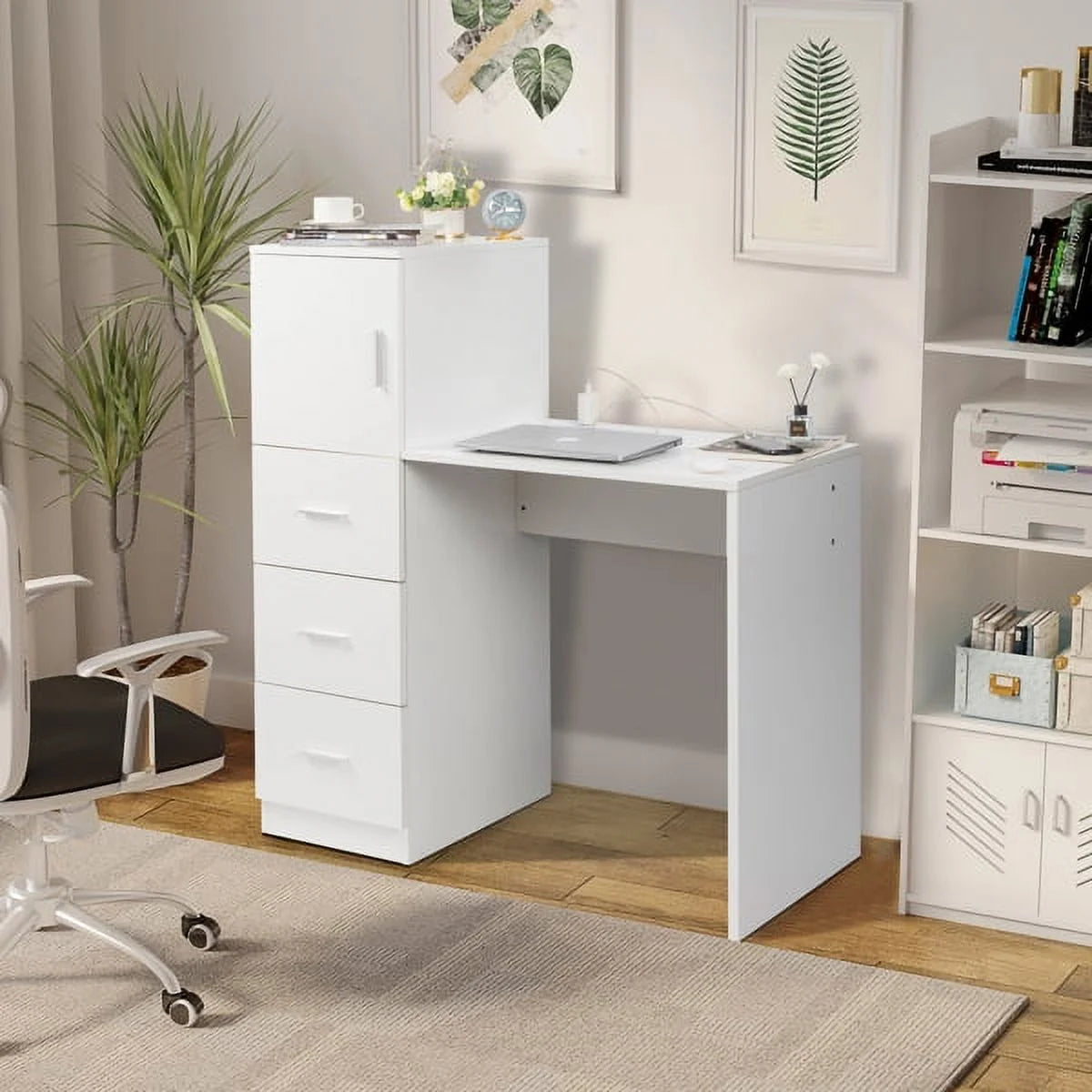 White Office Desk with 3 Storage Drawers E951