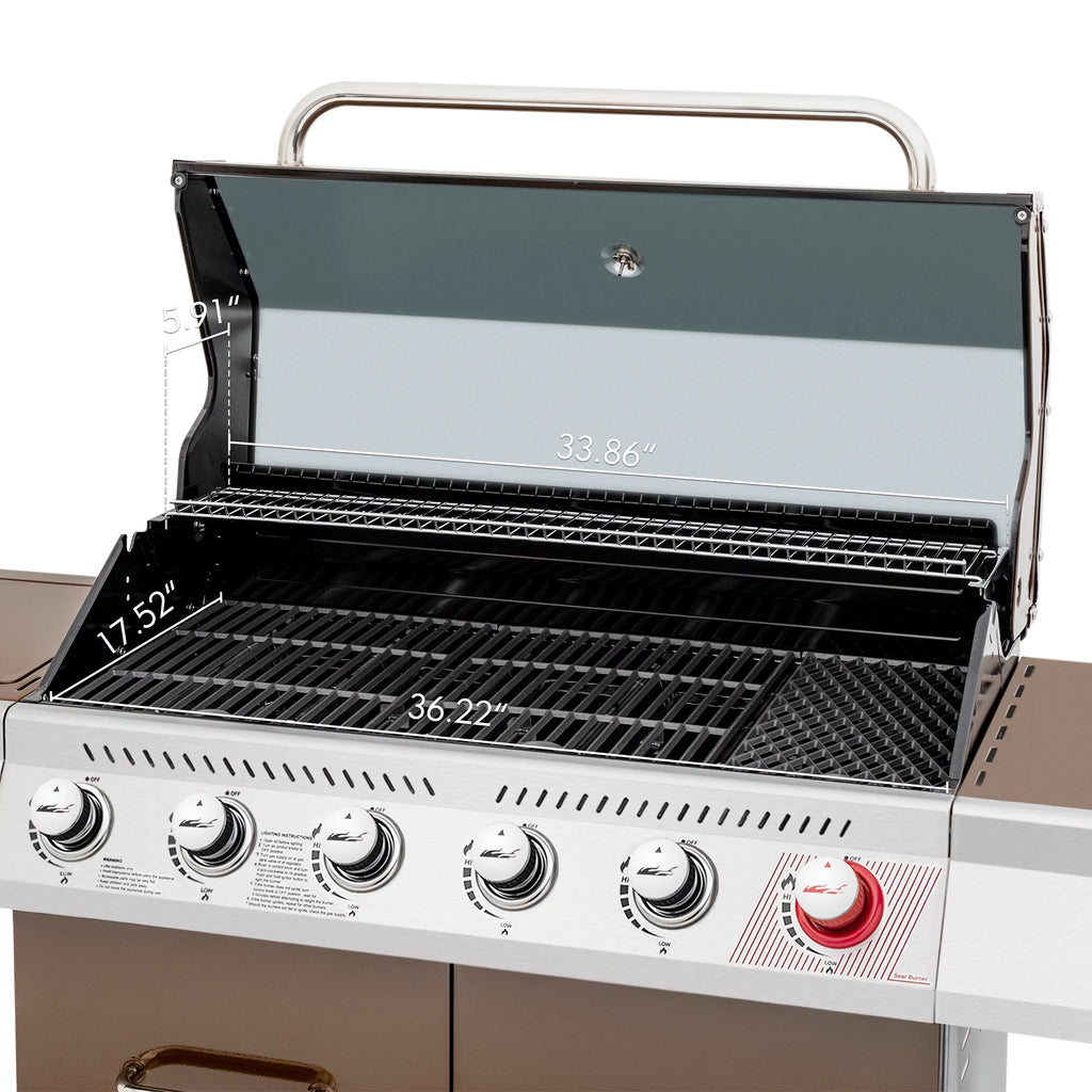 6-Burner Gas Grill with Sear Burner and Side Burner L76493