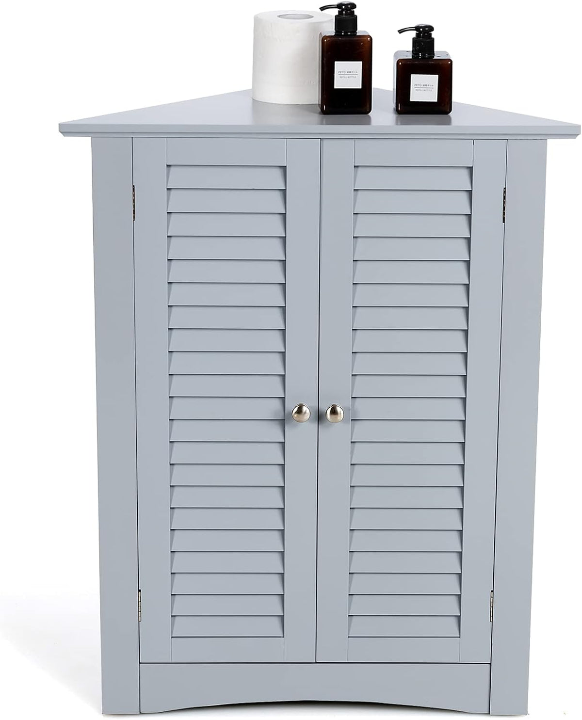 Brown Corner Bathroom Cabinet with Double Shutter Doors B327015