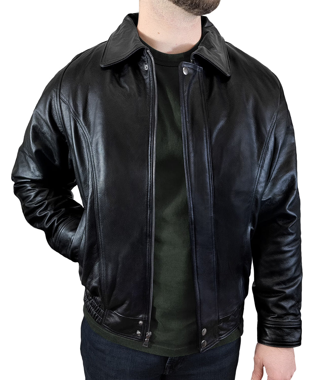 Black Genuine Leather Bomber Jacket Y2952
