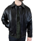 Black Genuine Leather Bomber Jacket Y2952