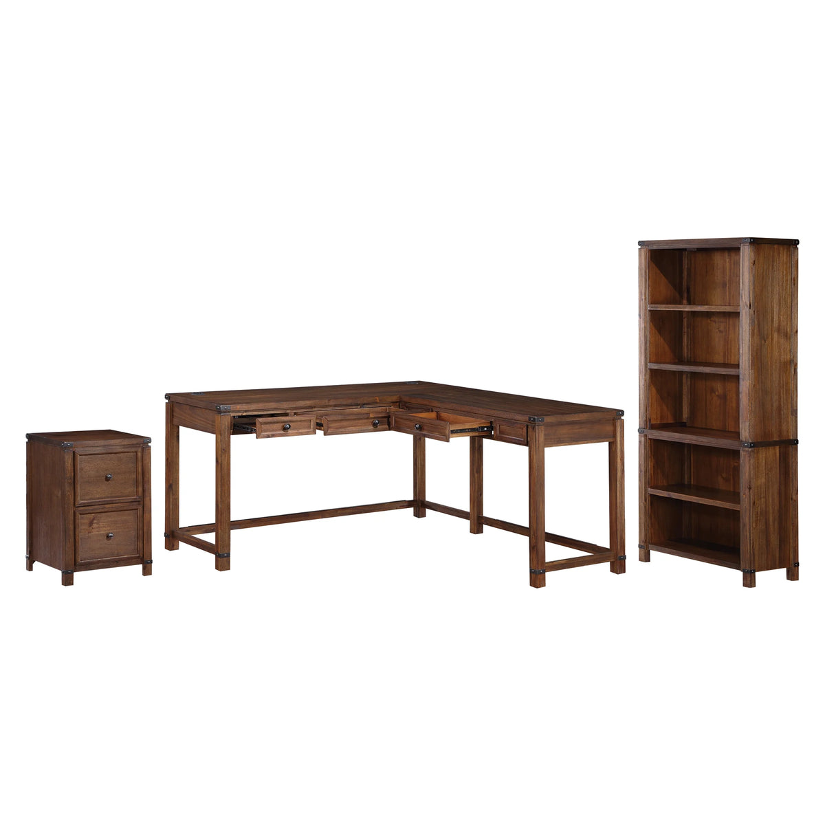 L-Shape Desk in Brushed Walnut Finish I907