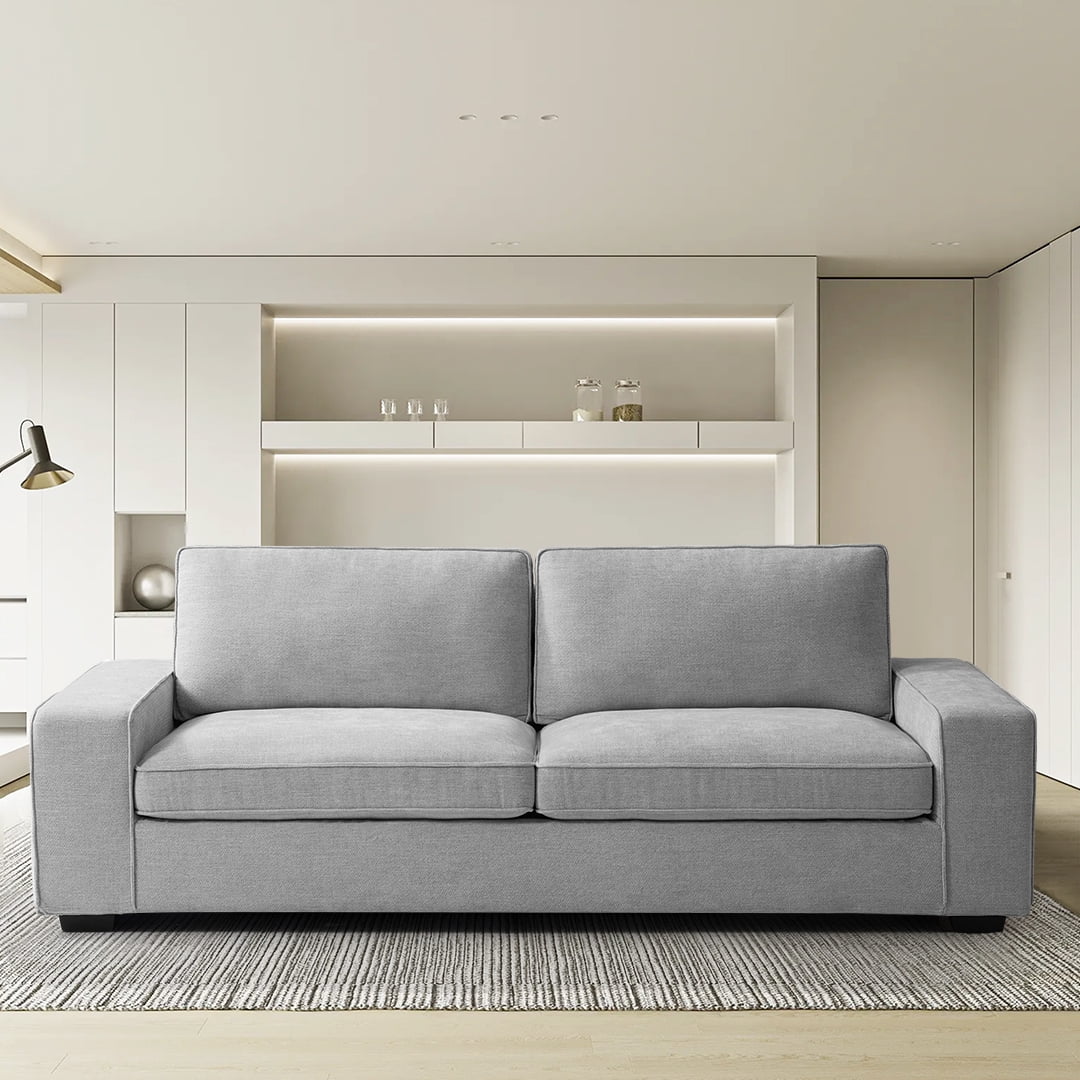Light Grey Linen Loveseat Sofa with Solid Wood Frame J400355