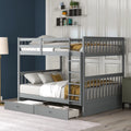 Full over Full Bunk Bed with Ladder and 2 Drawers, Gray U593688