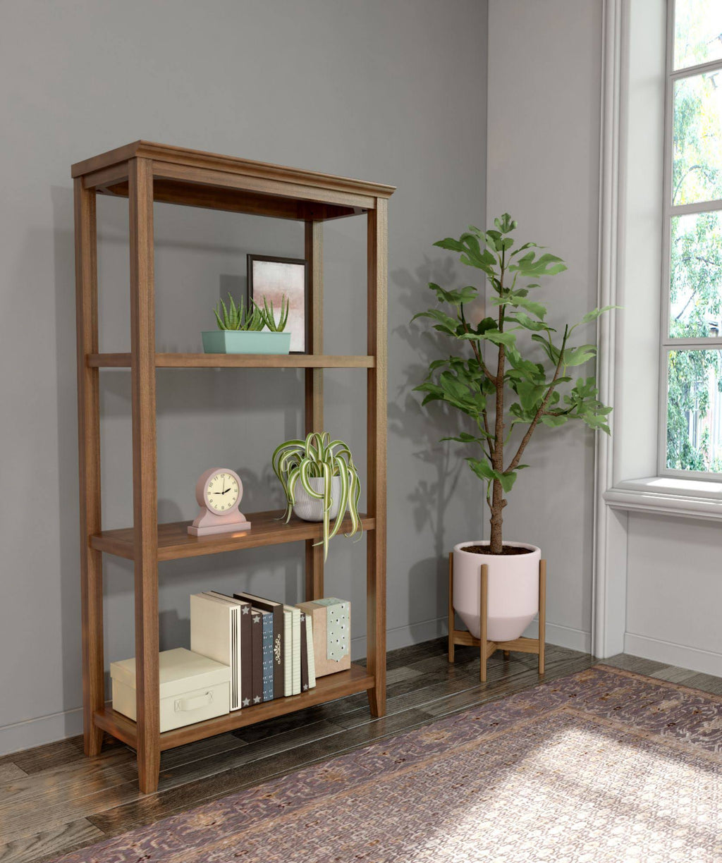Walnut Brown Solid 3-Tier Tall Vertical Bookcase P861303