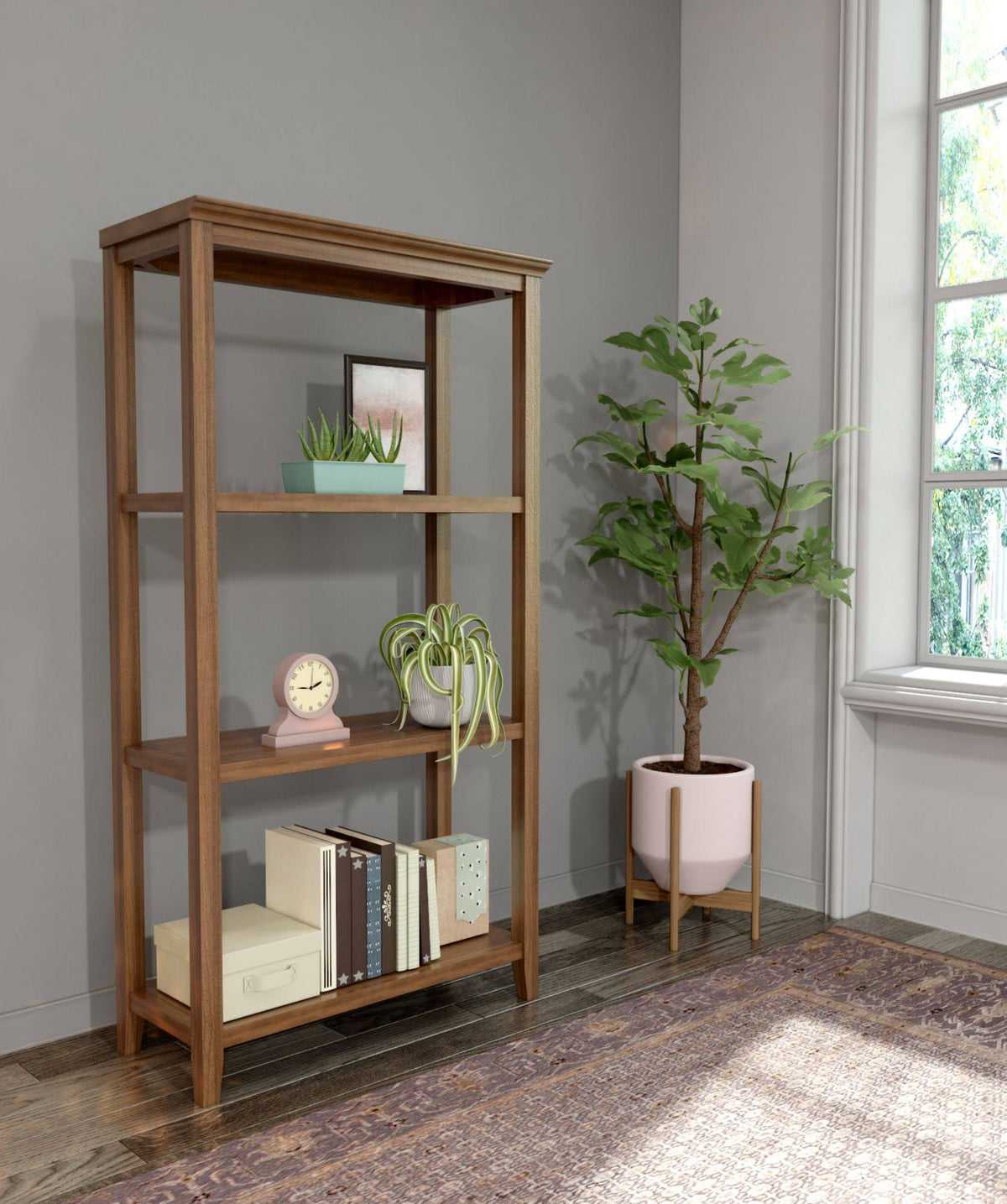 Walnut Brown Solid 3-Tier Tall Vertical Bookcase P861303