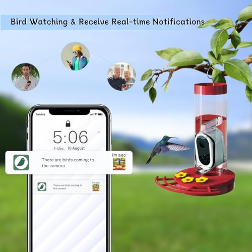 Smart Hummingbird Feeder with Camera Solar-Powered, AI Identify, Cloud Storage, HD Video (20 Ounces) O630