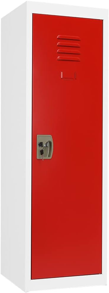 Metal Storage Locker with Lock and 2 Adjustable Shelves, Red/White Pack of 2 K699553