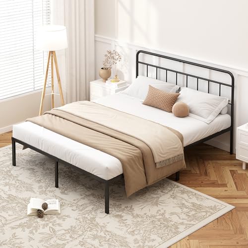 12 inches Full Size Black Metal Bed Frame with Headboard Y44662