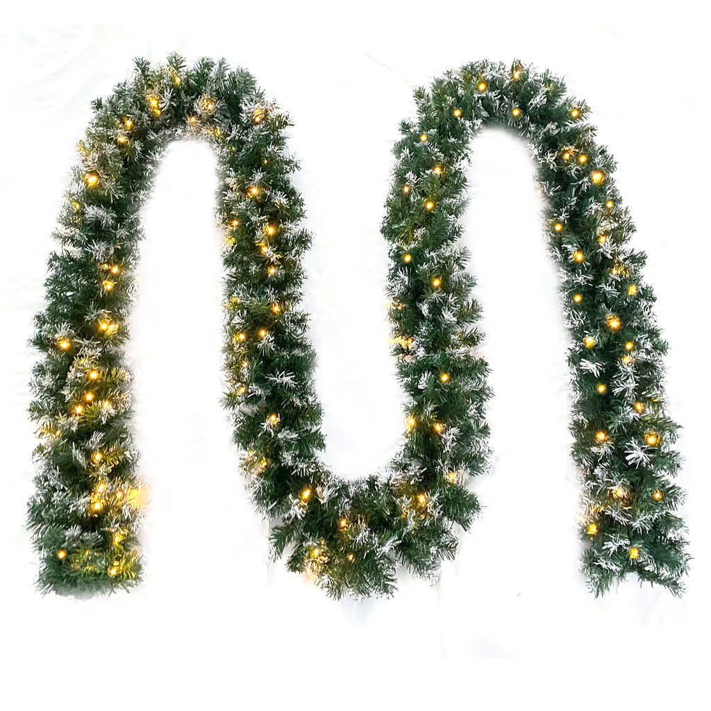 18ft Snow Flocked Christmas Garland with 50 LED Lights and Timer C33915