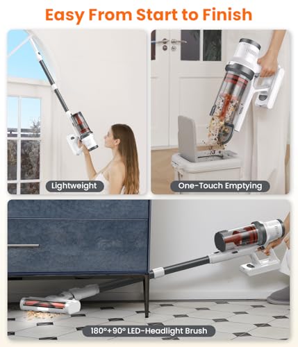 Cordless Vacuum Cleaner, 550W 45Kpa, 60Mins Runtime, 1.6L Dust Cup E2737