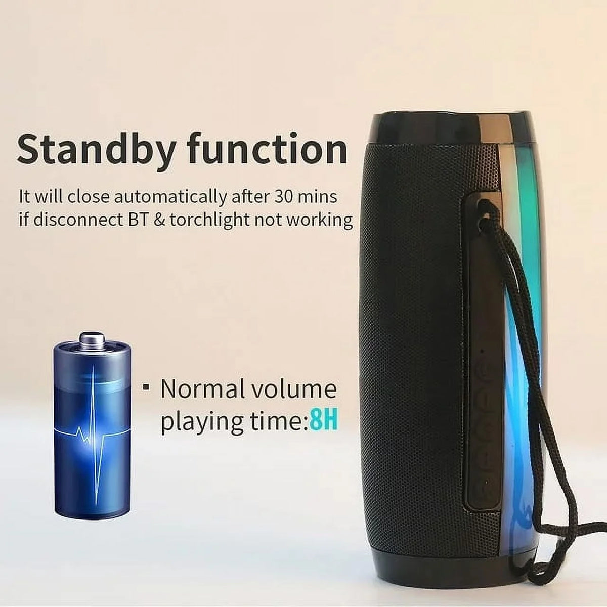 Black Portable Bluetooth 5.0 Speaker with LED Lights and 360 Stereo Sound L268