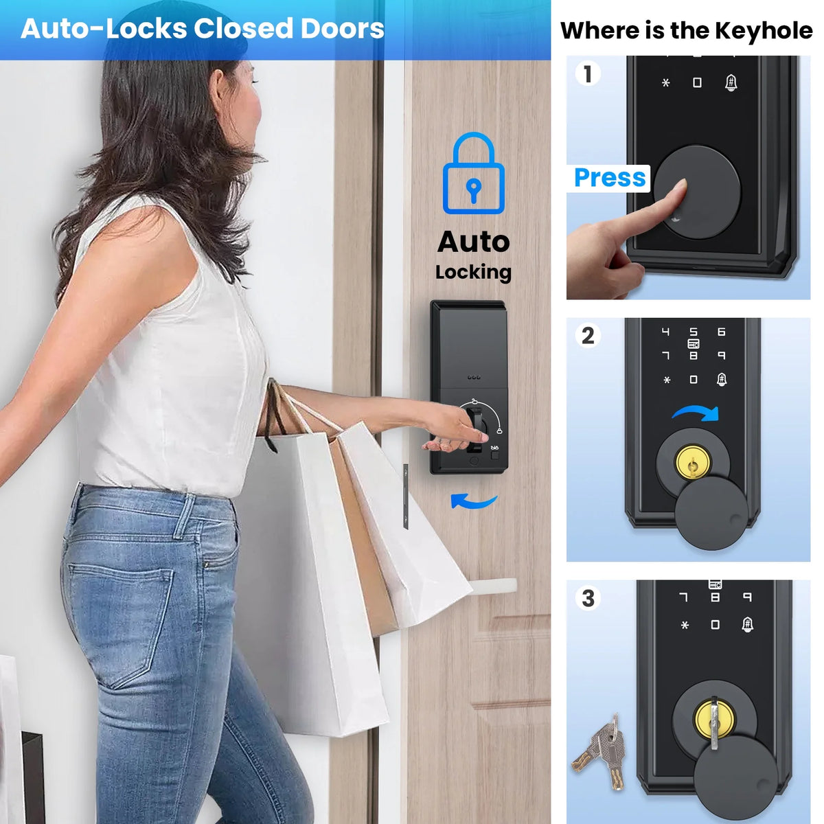 Smart Lock with Touchscreen Keypad, IP65 Weatherproof, Black Q972840