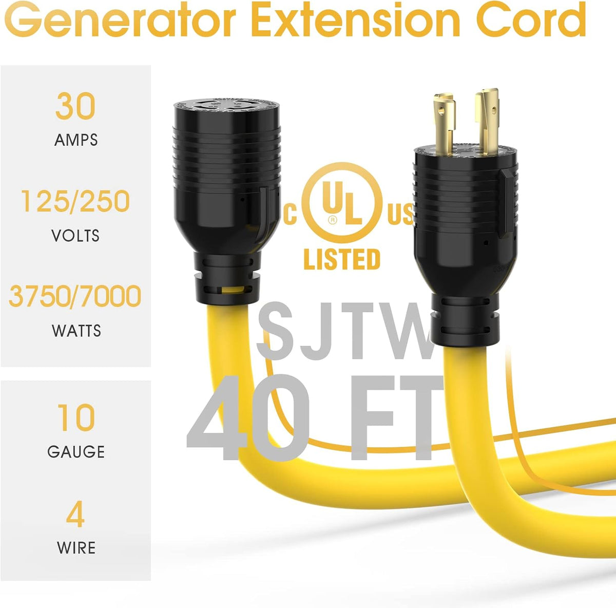 30A 125/250V 7500W Generator Power Extension Cord 40 Feet A771256