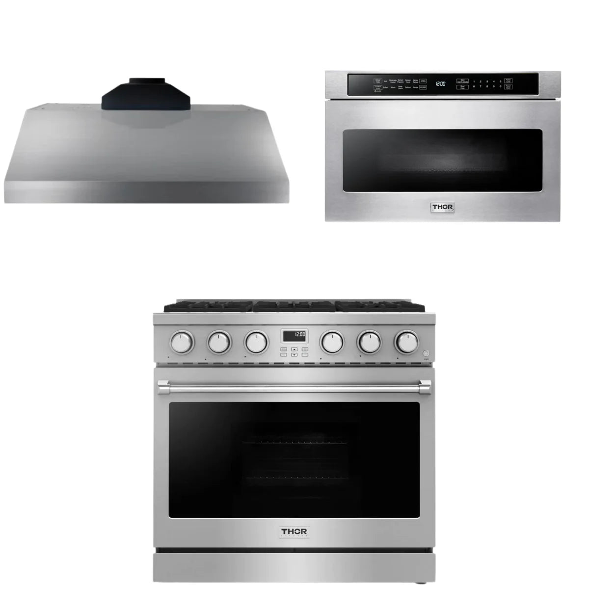 36 Gas Range, Range Hood and Microwave E962