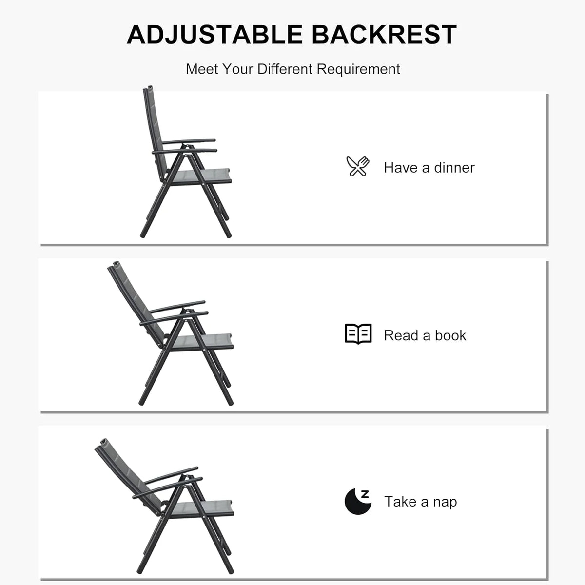 9 Pieces Outdoor Patio Dining Set with 8 Folding Chairs and Aluminum Table, Grey B265613