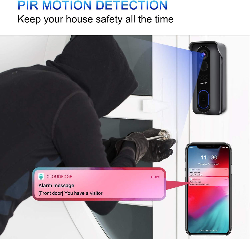 Wireless WiFi Video Doorbell Camera HD 1080P Waterproof Battery Powered with 2-Way Audio Motion Detection IR Wide Angle Cloud Storage I396832