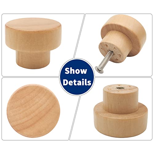 16PCS Unfinished Wood Dresser Knobs, Mushroom Wooden Cabinet Knobs, Round Wood Drawer Knobs Pulls Handle (Diameter: 1.3", Height: 1") E35199