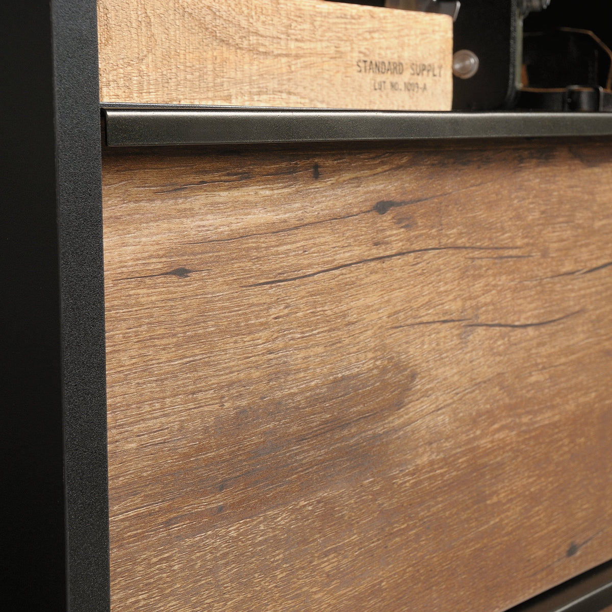 Black 3 Drawer Dresser with Open Shelf W59661