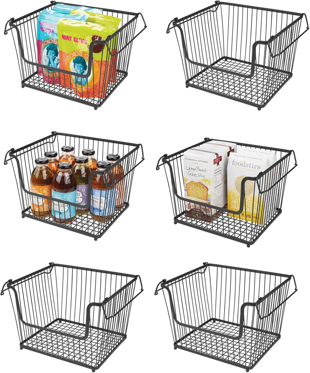 White 6 Pack Stackable Metal Wire Storage Basket with Handles L275218