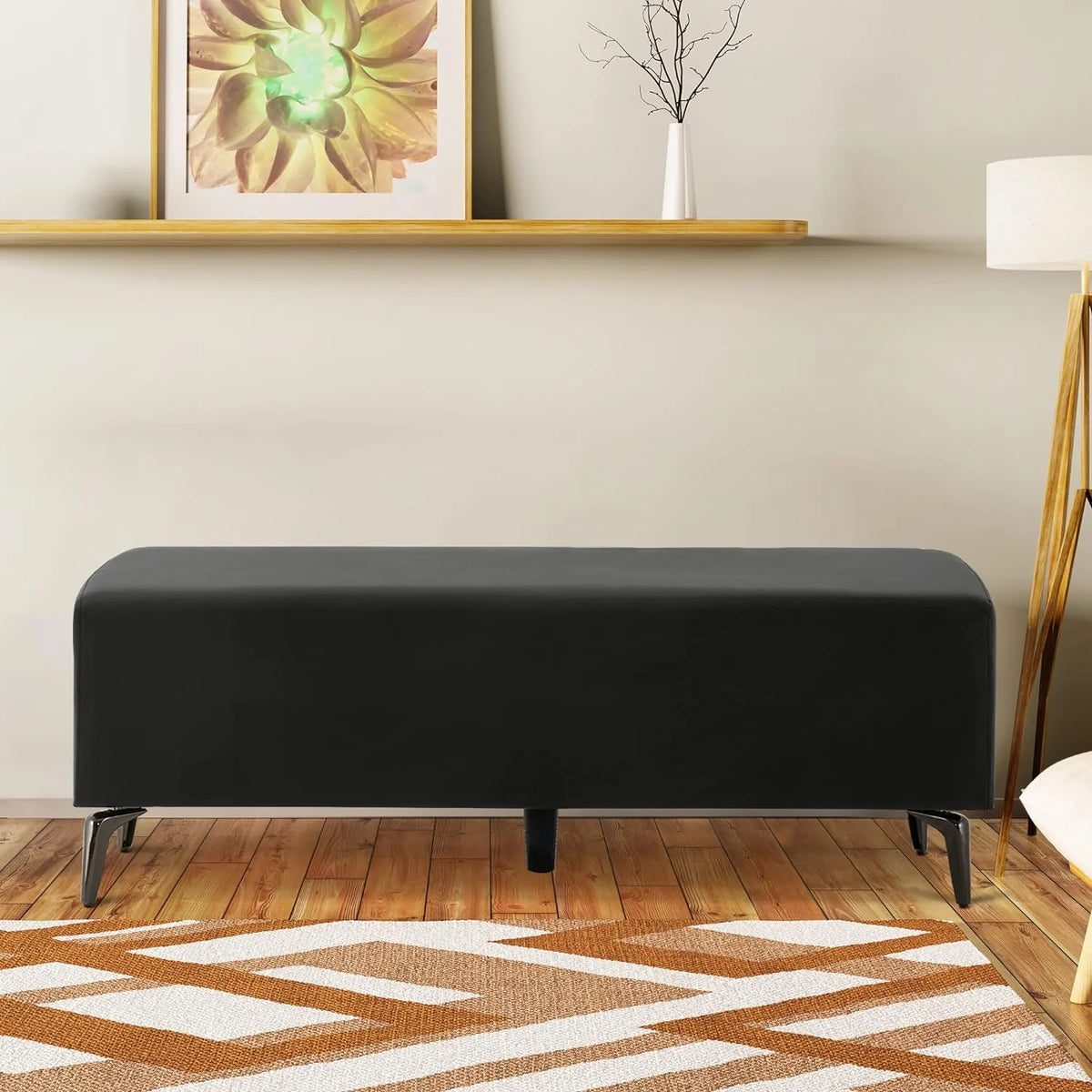 Black Faux Leather Waiting Room Bench U86060