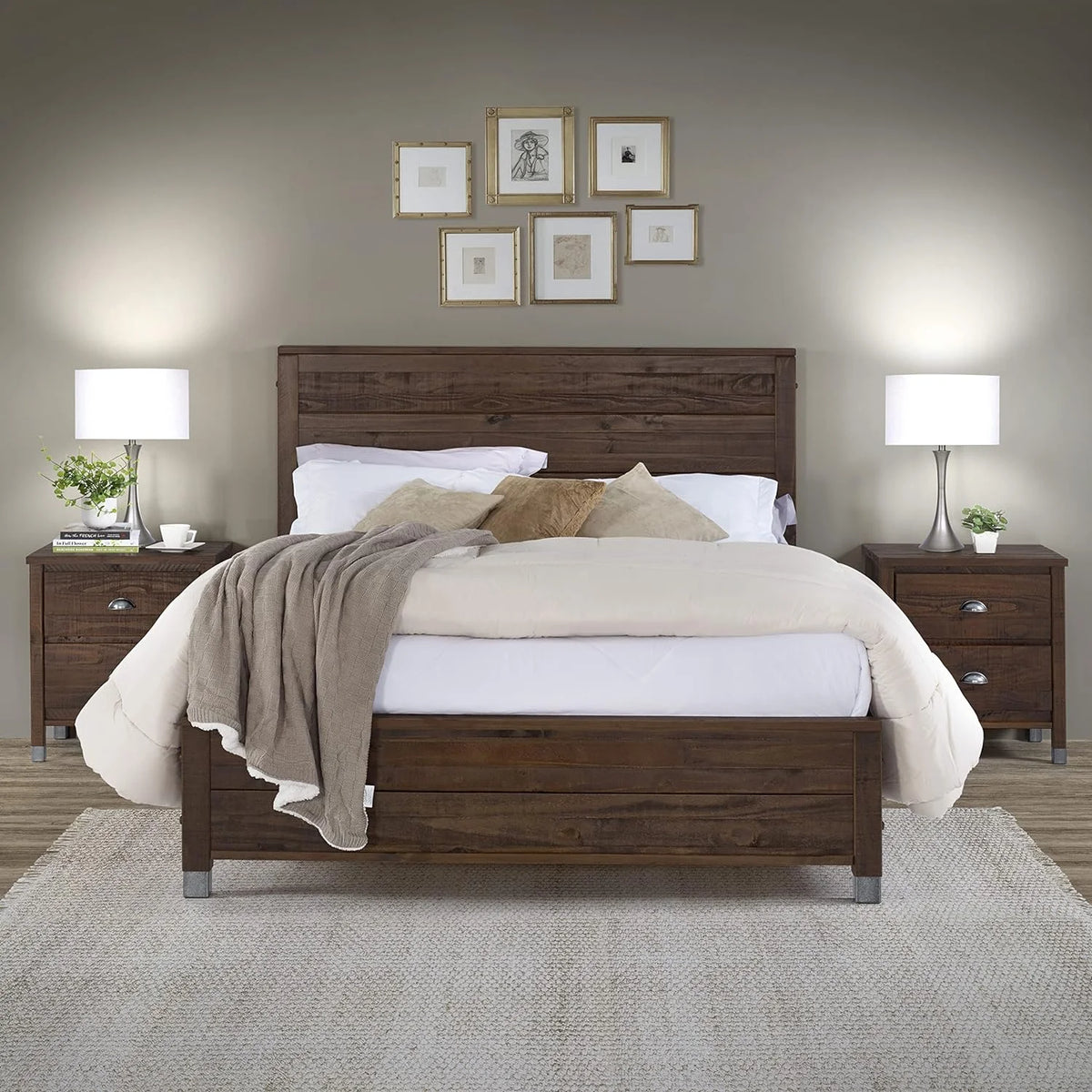 Solid Wood King Platform Bed in Walnut J84162
