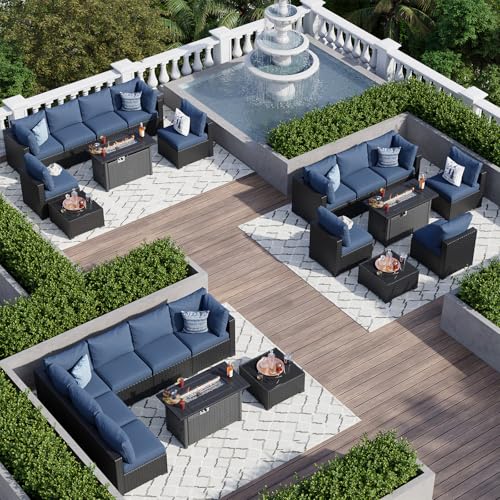 7 Piece Wicker Rattan Patio Sectional Sofa Set with Cushion D59833