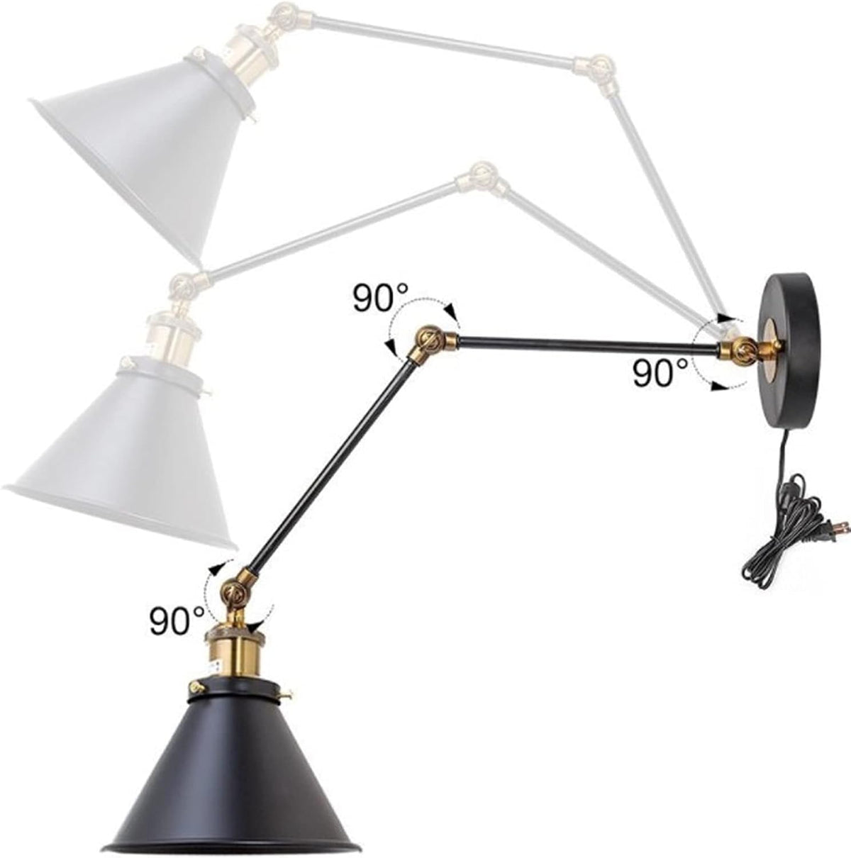 Vintage Industrial Wall Lamp Swing Long Arm Adjustable Wall Sconce Light with Plug E27 N670