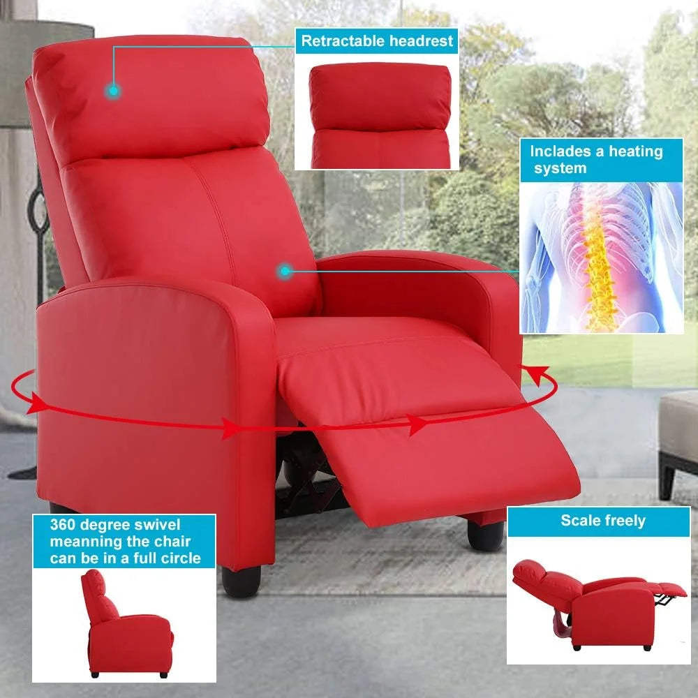 Red PU Leather Recliner Chair with Footrest U4714