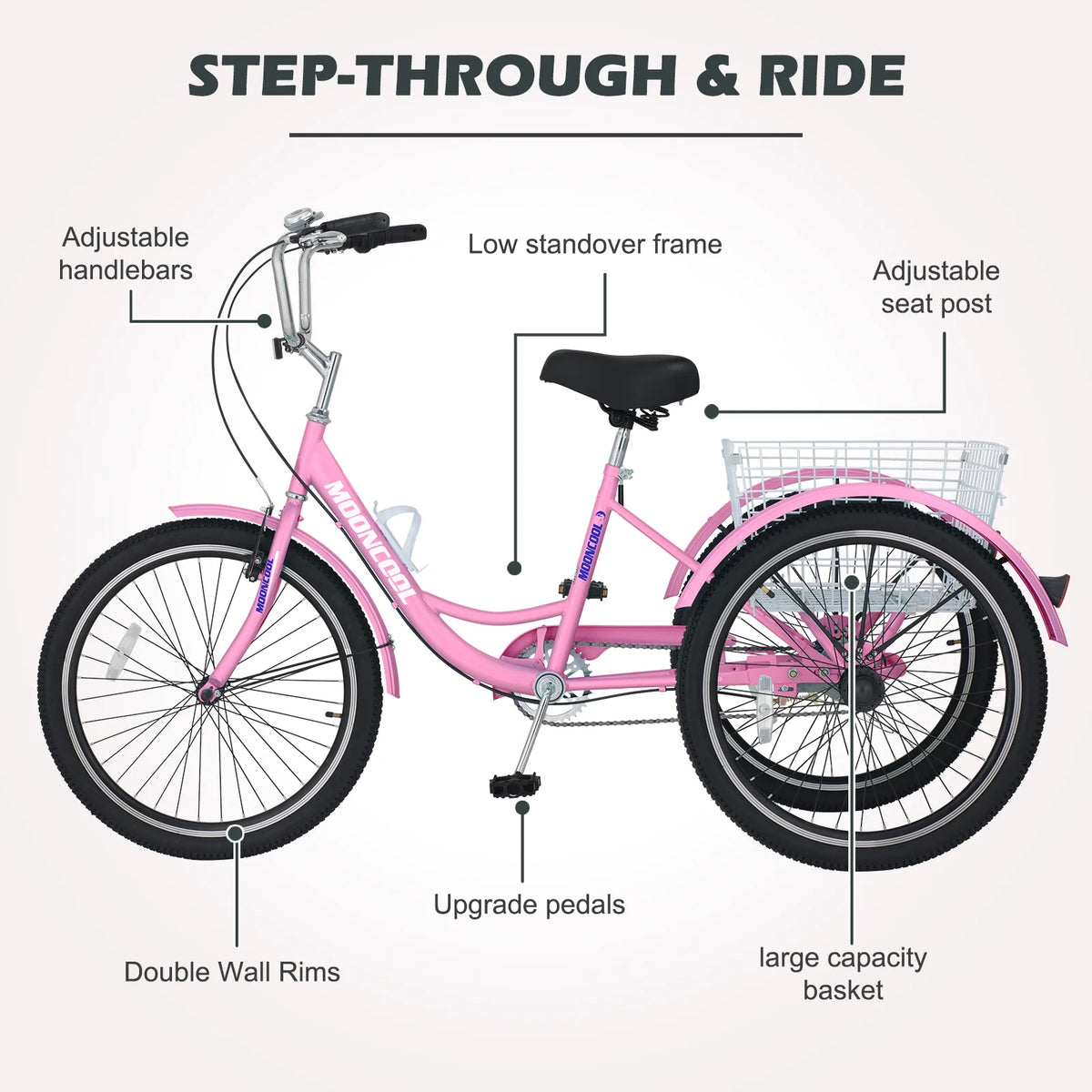 24 inch 3 Wheel Single Speed Adult Tricycle with Shopping Basket E347