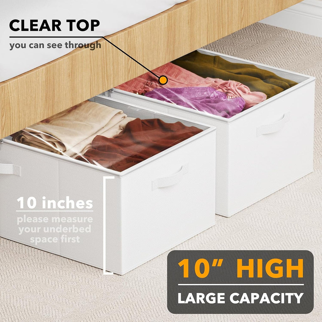 2 Pack 10 High Under Bed Storage Containers with Lids (Beige) T825