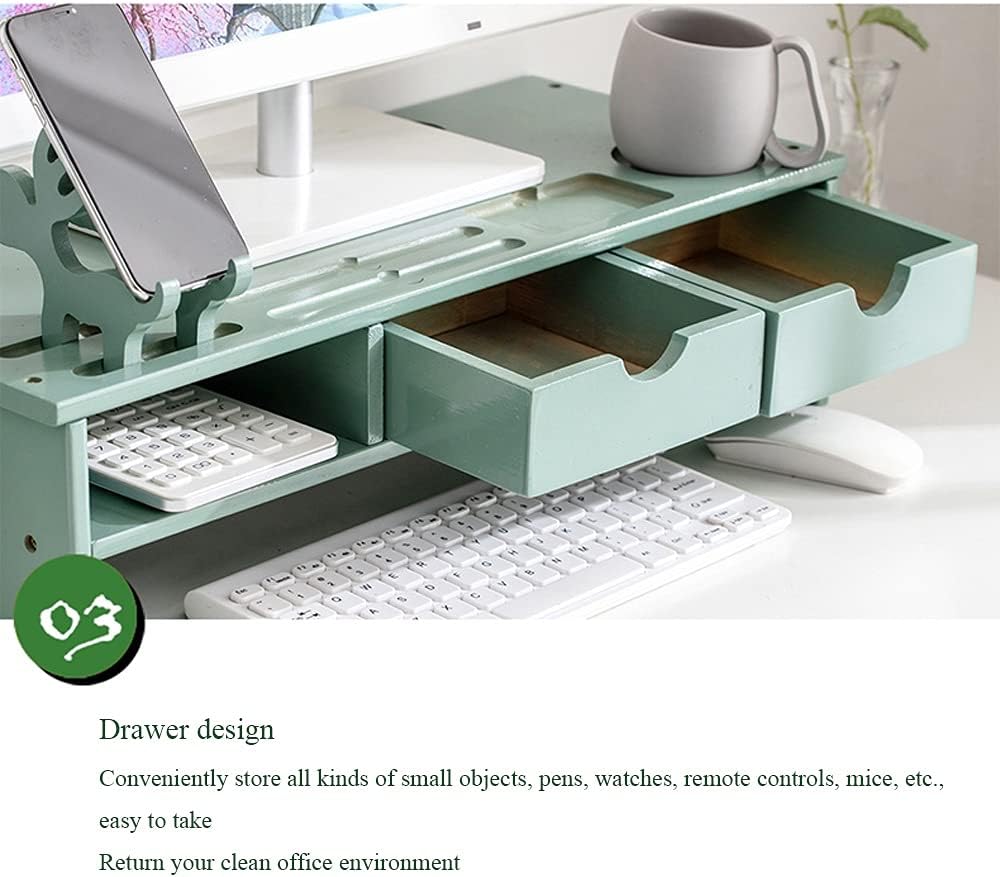Bamboo Wood Monitor Stand with 2-Tier Drawers Z1057