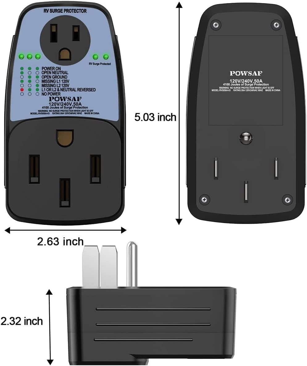 RV Surge Protector, 4100 Joules, 50 Amp Male to 50 Amp Female and 15 Amp Female U611737