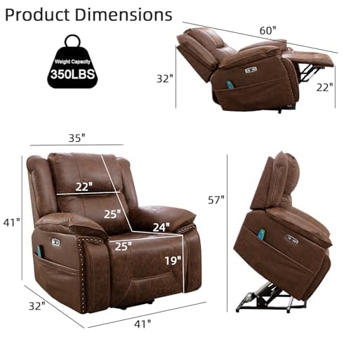 Brown Leather Power Lift Chair with Massage and Heat U7428