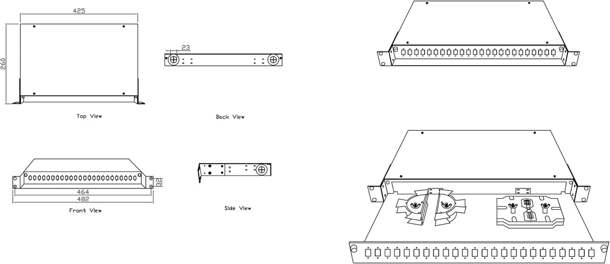 1U 19 24 Port SC Simplex/LC Duplex Fiber Optic Rack Mount Patch Panel Aluminum Alloy Pack of 2 T88893