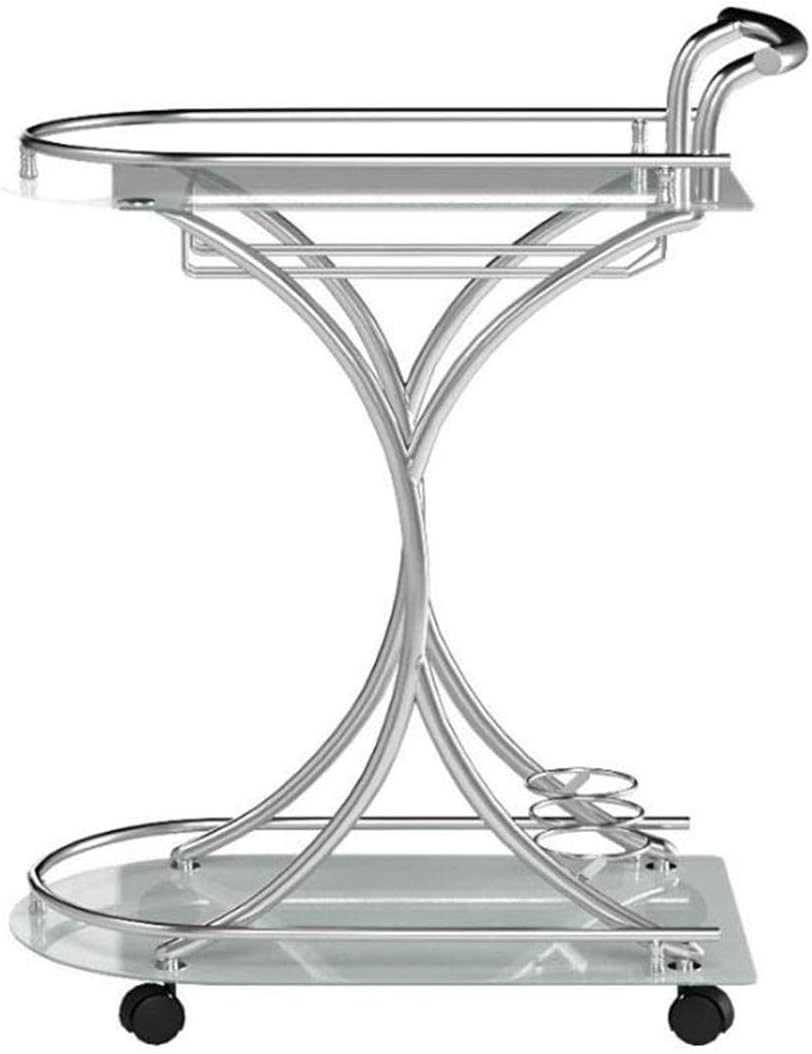 Chrome and White Serving Cart with 2 Frosted Glass Shelves W5427