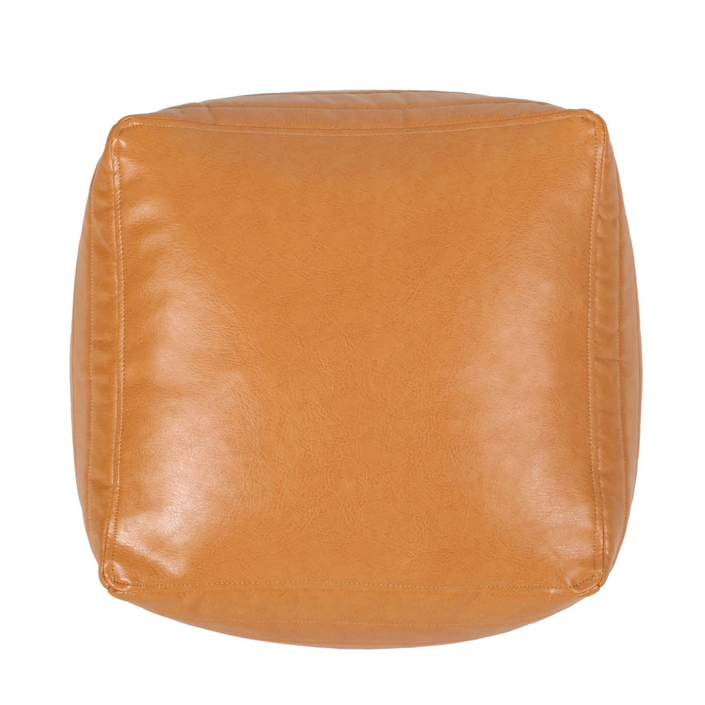 Caramel Faux Leather Cube Pouf U3603