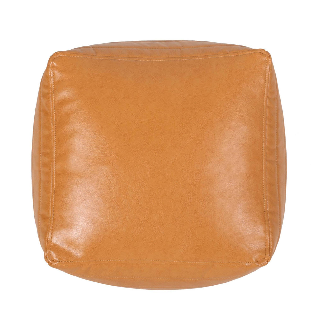 Caramel Faux Leather Cube Pouf U3603
