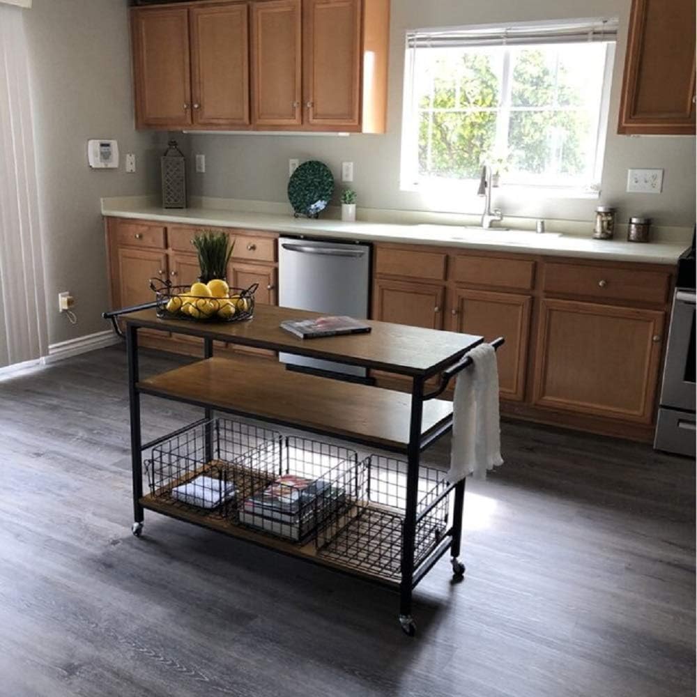 Industrial Kitchen Cart with Wheels and 3 Metal Storage Baskets E210271
