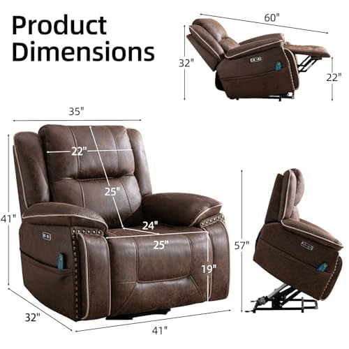 Brown Leather Power Lift Chair with Massage and Heat U7428
