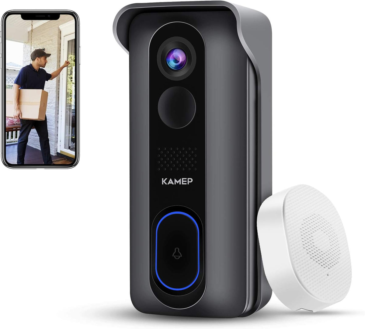 Wireless WiFi Video Doorbell Camera HD 1080P Waterproof Battery Powered with 2-Way Audio Motion Detection IR Wide Angle Cloud Storage I396832