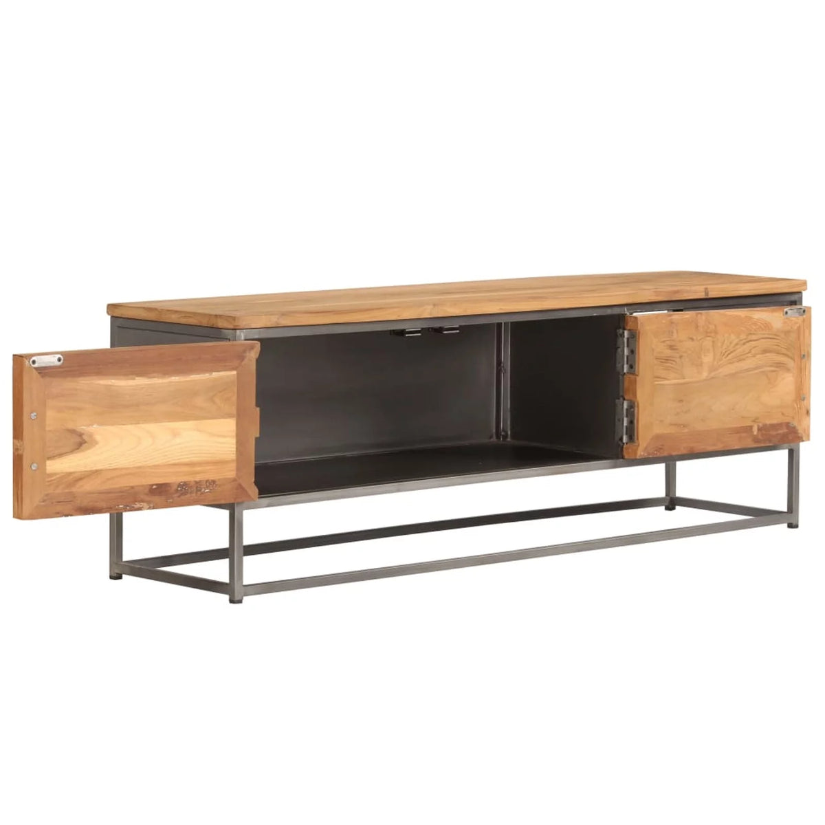 Teak Wood TV Stand with Storage Cabinet and Shelves Steel Frame Z530