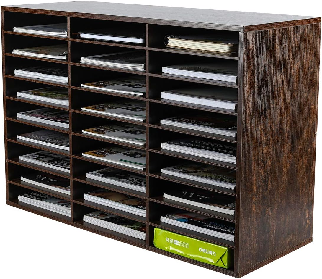 Brown Wood Desktop Literature Organizer, 27 Compartments Y360