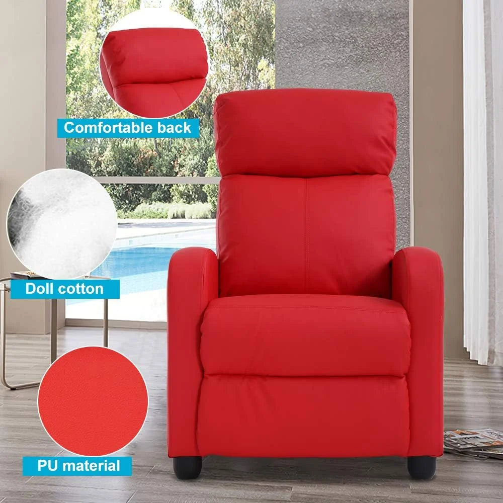 Red PU Leather Recliner Chair with Footrest U4714