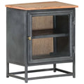Gray Acacia Wood Bedside Cabinet with Glass Door N98126
