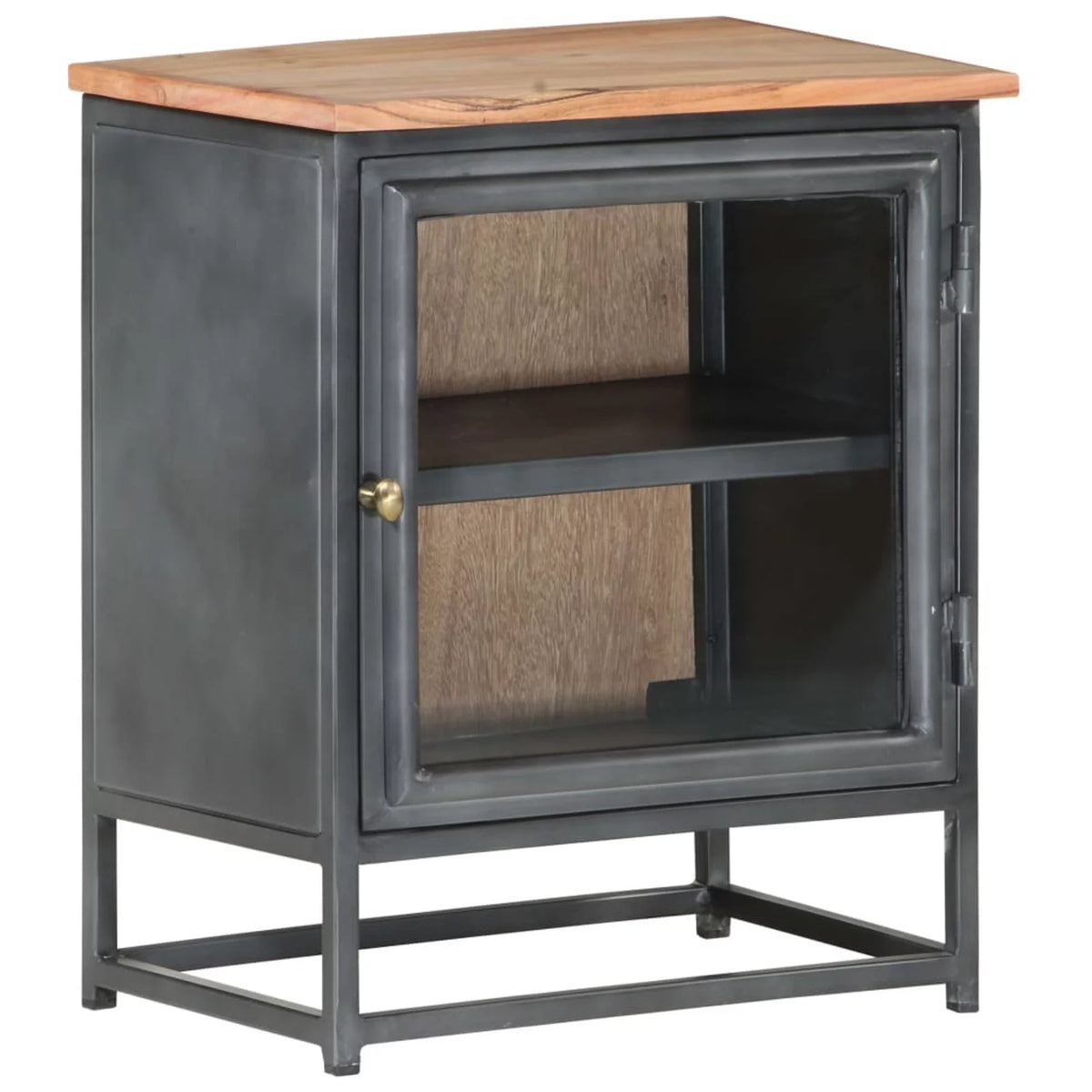 Gray Acacia Wood Bedside Cabinet with Glass Door N98126