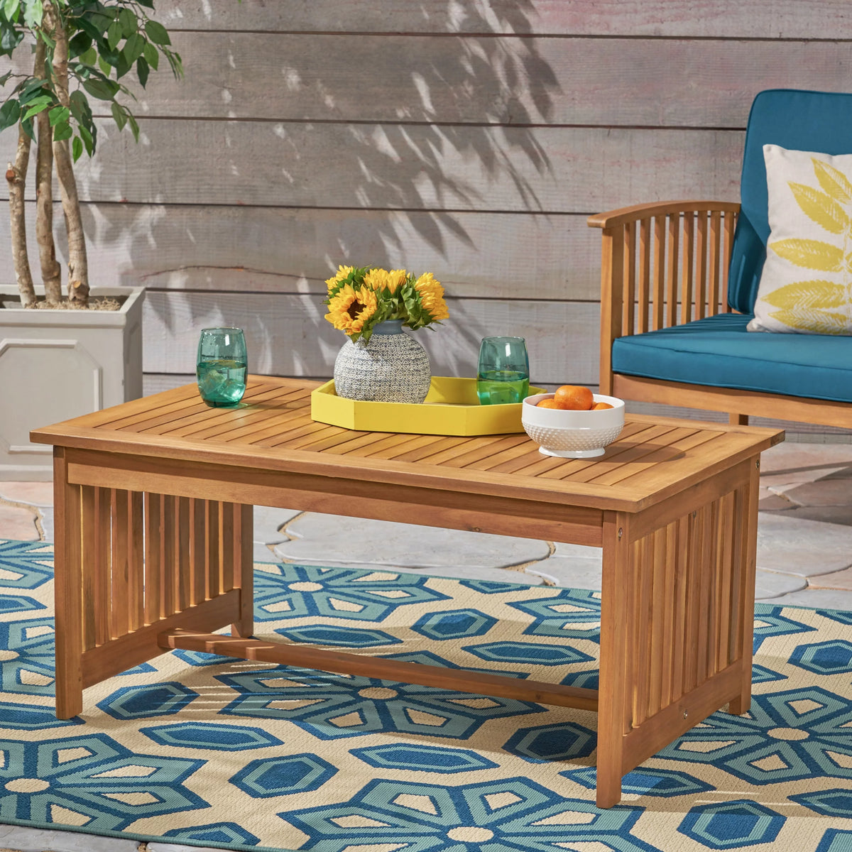Brown Acacia Wood Outdoor Coffee Table D986013